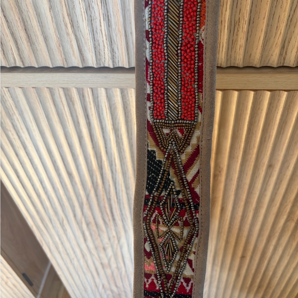 ♥️ BOHO Woven Belt with Brass Ring - Red & Tan Pattern